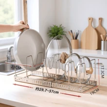 1PC Stainless Steel 201 Adjustable Storage Rack, No Drilling Countertop Pot Lid Holder, Kitchen Pot Lid Organizer, Cutting Board And Cookware Rack - View 1