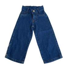 Calça Jeans Menina Wide Leg Infantil Pantalona Premium - Lavagem escura - Visão 10