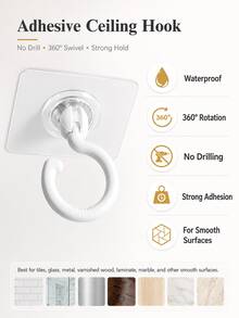 Rotatable Self-Adhesive Ceiling Hook, Drill-Free Adhesive Multi-Function Hook, Suitable For Hanging Plants, Lanterns, Wind Chimes, Kitchen Utensils, Bathroom Accessories, Home Storage, Yard And Holiday Decorations - Multicolor - View 5