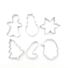 6PCS/1Set Cetakan Kue Natal Stainless Steel Bentuk Pohon, Permen Tongkat, Manusia Kue Jahe, Kepingan Salju, Alat Pemanggang, Cetakan Pemotong DIY Multi-Gaya Natal - View 11
