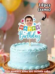 1/3/5/10pcs Customized Photo Personalized Face Cake Toppers, Different Photo Cake Decorations, Birthday Party Decor, Birthday, Baby Shower, Family Gathering, Holiday, Dessert Garnish, Party Supplies, Suitable For Home, Personalized Gift, Unique Gift - Multicolor (Cake Topper 2) - View 9