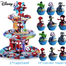 Miles 3-Tier Cupcake Stand And Cupcake Toppers Set, Kids Superhero Birthday Dessert Table Decor - Multicolor - View 1