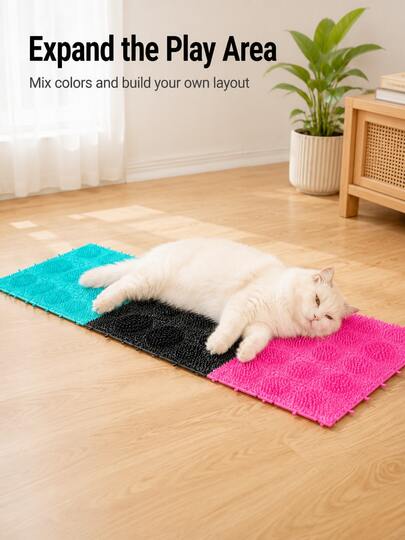 1 pièce 24,6 X 18,1 X 1,7 cm Tapis de massage auto-nettoyant en TPR souple pour chat, tapis de grattage de sol connectable, design à poils ronds, soulage la perte de poils et les démangeaisons, outil de toilettage pour chat d'intérieur