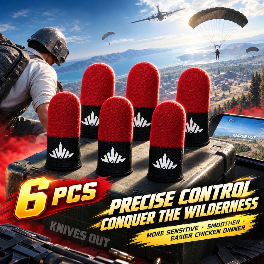 6pcs Sarung Jari Game Jahitan Merah & Hitam Anti Keringat Bernapas Pelindung Jempol Untuk Pemain Game Mobile COD Mobile Anti Selip
