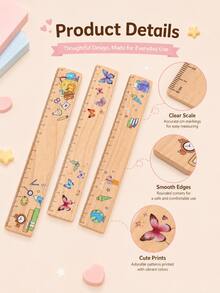1 buah penggaris kayu dengan cetakan matematika kreatif, alat ukur 18cm untuk perlengkapan sekolah dan kantor, alat bantu yang bagus untuk siswa mengukur, hari pertama sekolah. - MultiWarna - View 6