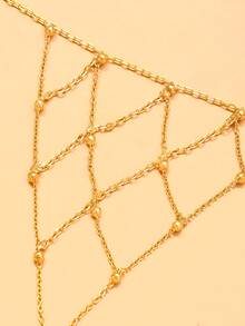 2pcs Gold Bead Mesh Finger Chain Bracelet Set, Exquisite Small Gold Bead Mesh Finger Jewelry, Multi-Layer Stackable Elegant Thin Bracelet Hand Accessory Set For Women - Mesh - View 10