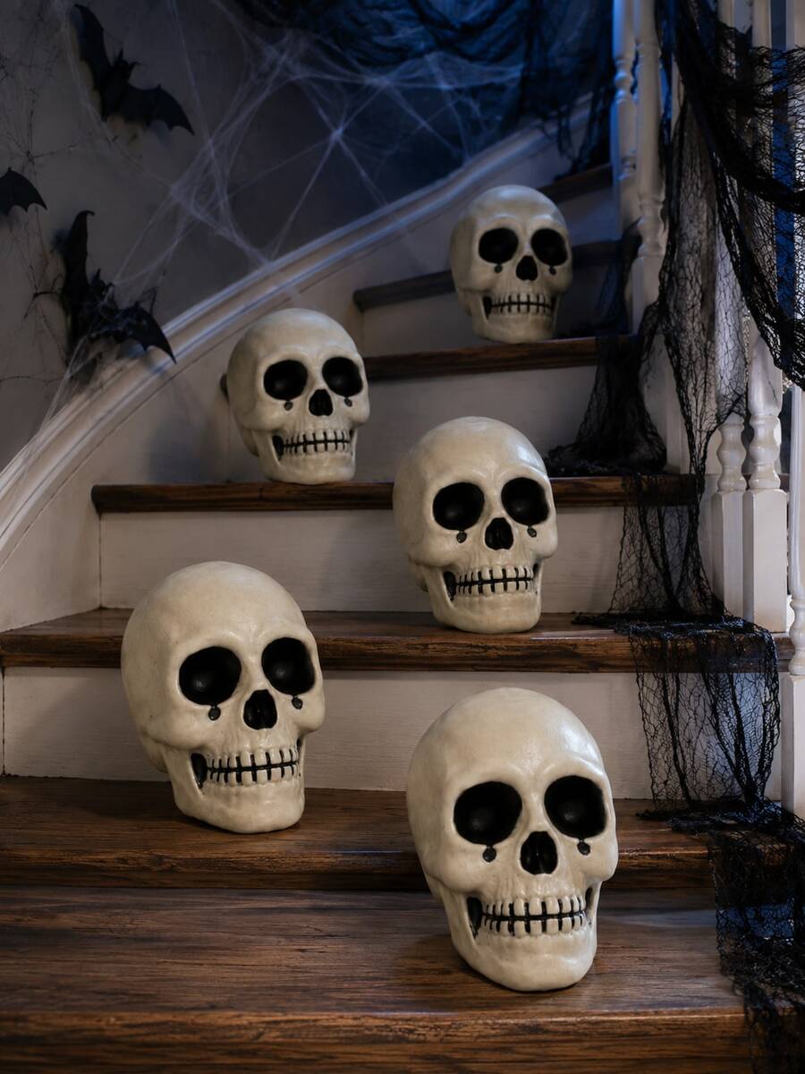 Halloween Skull Decorations, Realistic Skull Props For Indoor Outdoor Halloween Decor, Spooky Skeleton Head Decorations For Haunted House, Graveyard, Yard, Porch, Staircase, Halloween Party And Scary Home Display - Multicolor - View 1