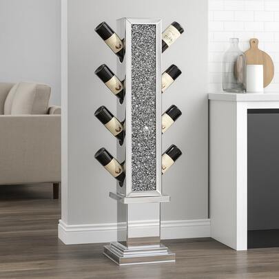 Modern Freestanding Floor Wine Rack With Crushed Crystal Inlay, 8 Bottles Capacity Wine Bottle Storage Rack, Decorative Display Furniture For Home Bar & Indoor Dining Decor