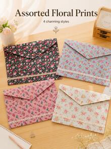 1/2Pcs Random Color Floral Print Fabric File Envelope, Large Capacity Document Storage Folder For Office & Household Paper Bill Organizer - Multiple Styles - View 2