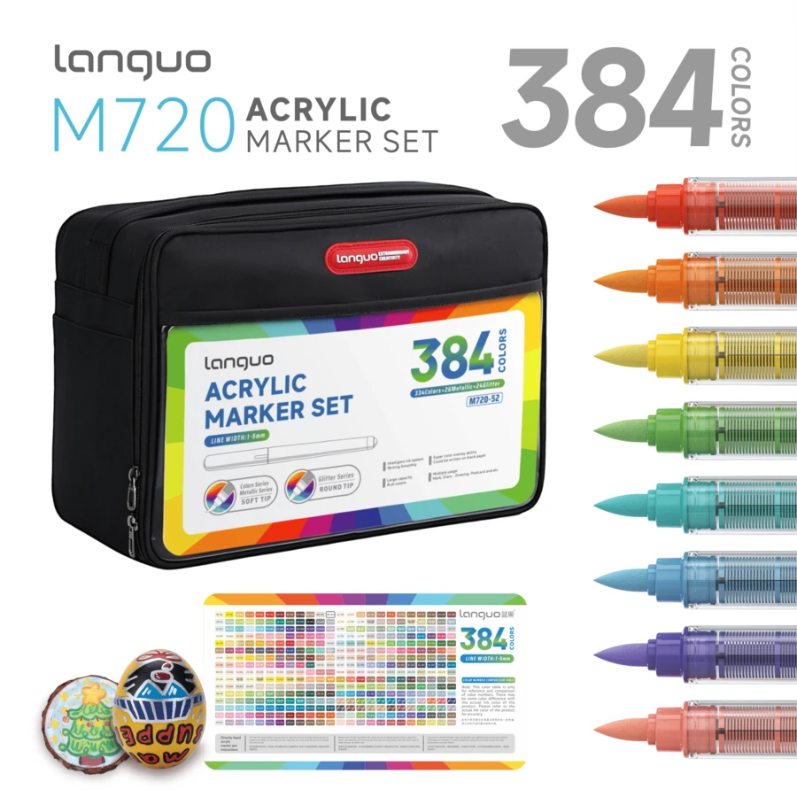 Languo 9pcs/96colors/288colors Acrylic Painter Marker Pens Set 720 Blendable Multi Color Soft Brush Tip For Drawing Painting DIY Crafts, School Art Supplies Painting Class