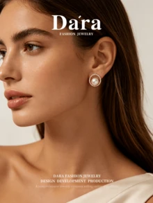 DARA Freshwater Pearl Stud Earrings S925 Silver 7-8mm Near Round Pearl Double Hoop Design Luxury Dating Holiday Accessory - Double Ring Style - View 2