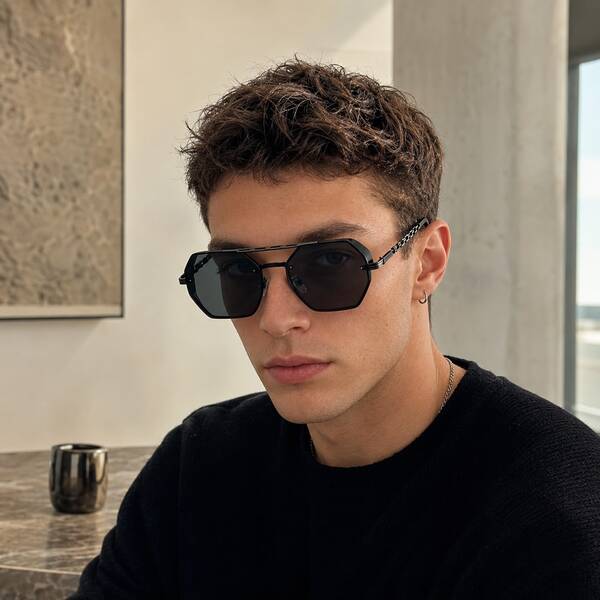 1pc Hexagon Fashion Glasses For Men Women, Geometric Metal Frame Retro Glasses, Sun Protection Eyewear, Fashion Street Style Shades