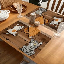 1pc/4pcs/6pcs, Cat Pattern Printed Linen Placemats, Rectangular Table Mats, Washable, Easy To Clean, Plate Mats, Bowl Mats, Western Style Placemats, Suitable For Kitchen, Dining Room, Home Gathering, Coffee Table And Daily Table Decoration - Multicolor - View 6