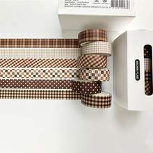 6 Rolls Boxed Vintage Plaid Pattern Washi Tape, Minimalist Style 1.5cm Wide Decorative Tape For Scrapbooking, Stationery, DIY Crafts, Gift Wrapping, Surprise Gift For Friends - Sets - View 3