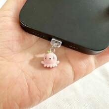 Cute Pink Octopus Phone Dust Plug Pendant, 3D Ocean Animal Charm Dust Cover, Compatible With Lightning/Type-C Interface, Universal Cute Phone Accessory - Pink - View 5