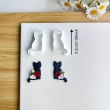 2pcs Halloween Cat Polymer Clay Molds, Cute Cat Shaped Soft Clay Molds, Ceramic Molds DIY Earrings Necklace Jewelry Cutting Tools - Suitable For Handmade Earring Making - White - View 6