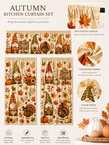 3PCS Thanksgiving Gnome Kitchen Curtain Set With Gnomes, Turkey, Pumpkin, Sunflower, Maple Leaf And Thankful & Blessed Print, 1 Valance + 2 Tier Panels, Rod Pocket Window Curtains For Kitchen, Fall Decor And Home Decor - Multicolor - View 10
