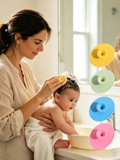 4pcs Macaron Color Silicone Baby Bath & Hair Brush, Cloud-Like Soft Baby Scalp Massage Comb, For Cradle Cap Care, Minimalist Style Essential Gentle Hair Cleansing Brush