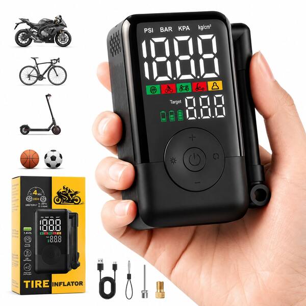 CARSUN Carson Tire Inflator Portable Air Compressor, Colorful Dual Display Digital Bicycle Tire Pump, 150PSI, 3X Faster Inflation, Auto Shut Off Smart Pump, With 3-In-1 LED Light, Hidden Integrated Accessory Storage, 40W Type-C High Power Fast Charging, Suitable For Cars, Motorcycles, Bicycles And Balls