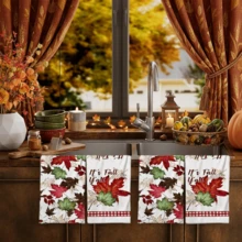 2/4/48pcs Autumn Series Maple Leaf Plaid Pattern Printed Kitchen Towels - Super Soft, Highly Absorbent Polyester Dish And Hand Towels, Perfect For Holiday Decor, Kitchen Decor, Party Decor - Multicolor - View 3