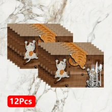 1pc/4pcs/6pcs, Cat Pattern Printed Linen Placemats, Rectangular Table Mats, Washable, Easy To Clean, Plate Mats, Bowl Mats, Western Style Placemats, Suitable For Kitchen, Dining Room, Home Gathering, Coffee Table And Daily Table Decoration - Multicolor - View 13
