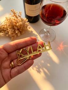 Personalized Wedding Wine Glass Labels, Customized Stainless Steel Wine Glass Tags, Laser Cut Beverage Name Tags, Personalized Acrylic Wedding Drink Pendants, Champagne Glass Name Tags, Customized Name Labels, Cocktail Drink Markers, Table Decor, Beverage Tags, Letters, Hearts, Wedding Pendants - C-wine Glass Hanging Label - View 3