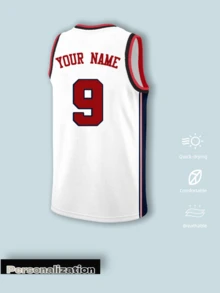 American Retro Customized Basketball Jersey, Classic USA Fan Jersey; Free Printing Of Name, Number And Team Logo, Comfortable And Soft. Unisex Sports - Red and White - View 3