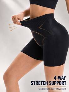 Seamless High Waist Tummy Control Shaping Shorts, No-Trace Body Contour Sculpting - Black - View 7