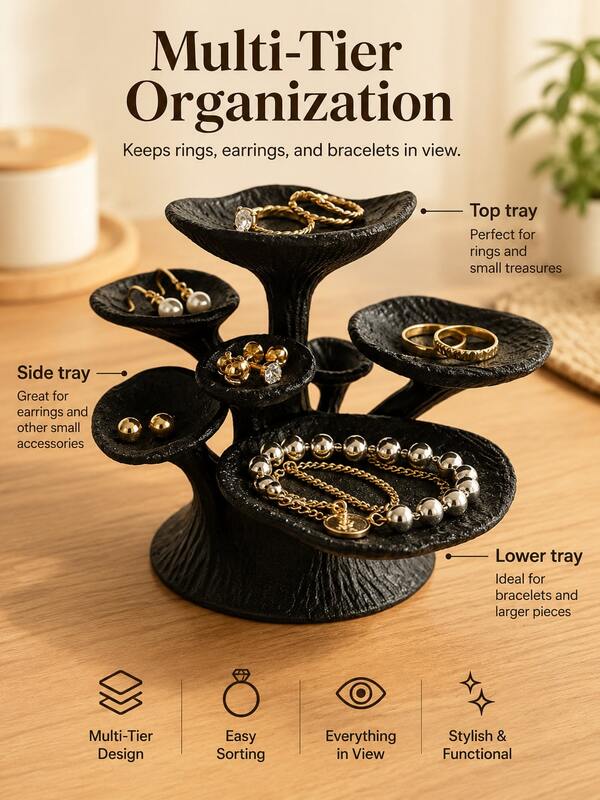 Multi-Layer Decorative Storage Tray, Creative Desktop Ornament Organizer, Suitable For Rings, Necklaces, Earrings And Small Accessories, Artistic Desktop Display Stand, Fashion Home Decor For Vanity And Bedroom