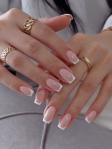 24pcs Square White French Minimalist Simple Nail Tips Suitable For Daily Wear And Parties - 彩色 - 查看 5
