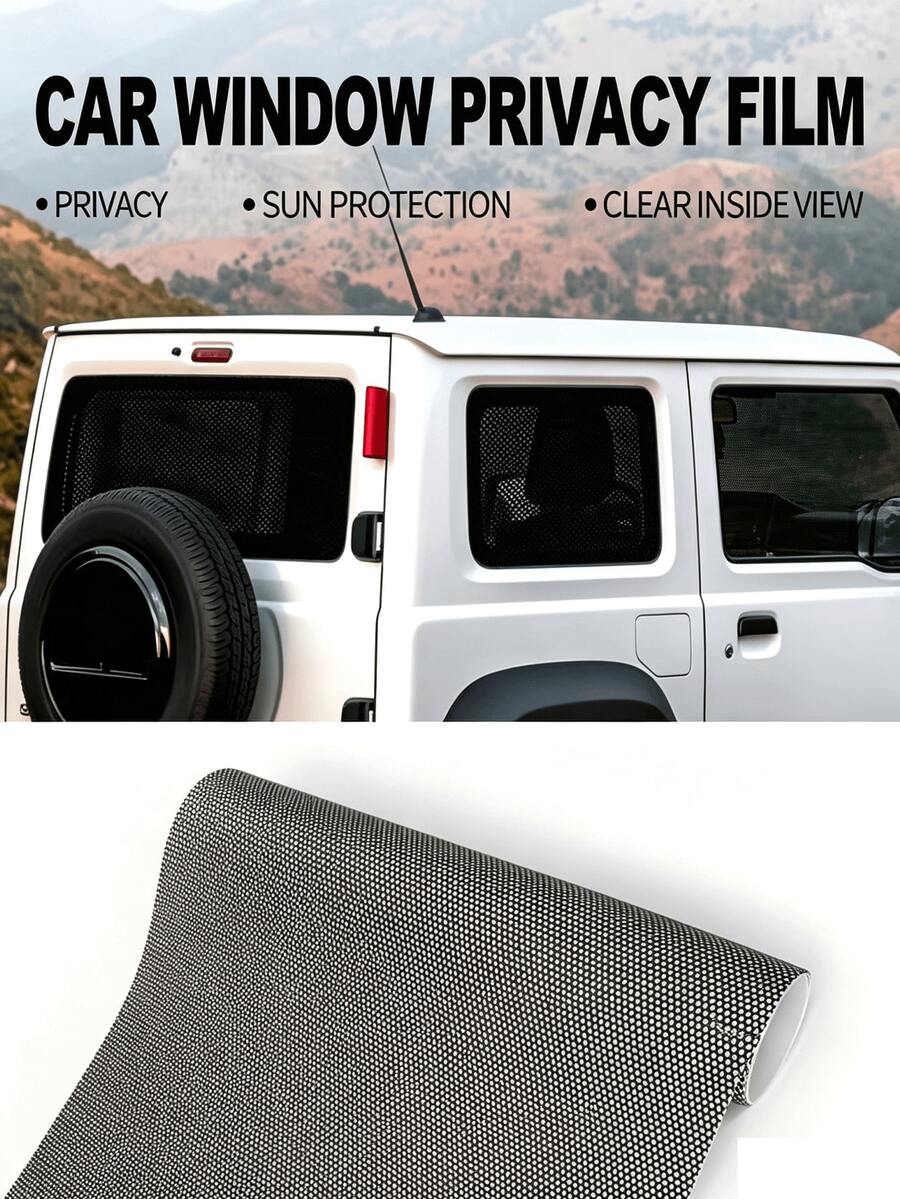 1 Roll 19.69" X 59.06" Black Perforated Vinyl Privacy Film, Full View Privacy Film, Self-Adhesive Car Window Film, Suitable For Cars, RVs, Offices And Homes, Provides UV Protection, Heat Insulation And Anti-Glare