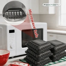 FookmeKag 50/150 Pieces Of 8"/9 Inch Black 3-Layer Portable Food Containers With Double-Layer Lids, Disposable High-Strength Plastic Hinge-Style Lunch Boxes, Suitable For Use In Microwave Ovens And Refrigerators. - 50pcs - 查看 10