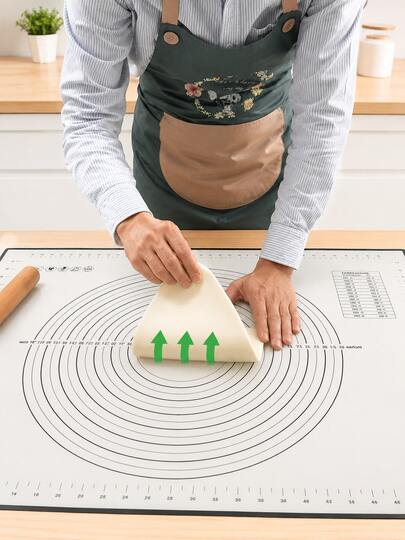 1pc Silicone Pastry Mat For Dough Rolling With Measurement Guides | Large Baking Mat With Clear Scale Markings | Reusable Kitchen Counter Mat For Bread, Pizza, Cookies & Pastry Making(Black Markings)