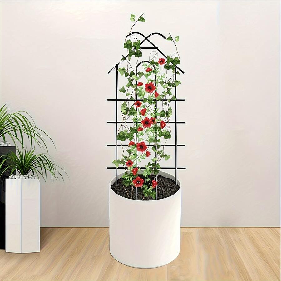 1PC Black Metal Climbing Frame - 7.87x19.68 Inch Vine Support Rack, Garden Lawn Care Accessory, Plant Support Rack, Flower Pot Stand - A - View 1