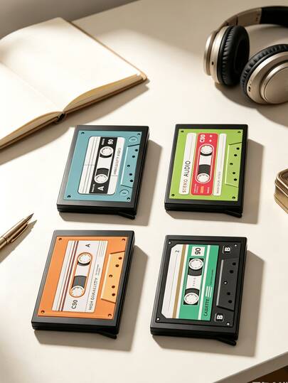 Vintage Cassette Tape Pop-Up Credit Card Holder Wallet, Portable Scratch-Resistant Multi-Slot Storage Bag With Hidden Card Slot, Unisex, Can Store ID Card, Bank Card, Business Card, Music Lover Holiday Souvenir Travel Business Back To School Vacation Unique Gift