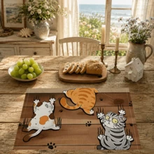 1pc/4pcs/6pcs, Cat Pattern Printed Linen Placemats, Rectangular Table Mats, Washable, Easy To Clean, Plate Mats, Bowl Mats, Western Style Placemats, Suitable For Kitchen, Dining Room, Home Gathering, Coffee Table And Daily Table Decoration - Multicolor - View 5