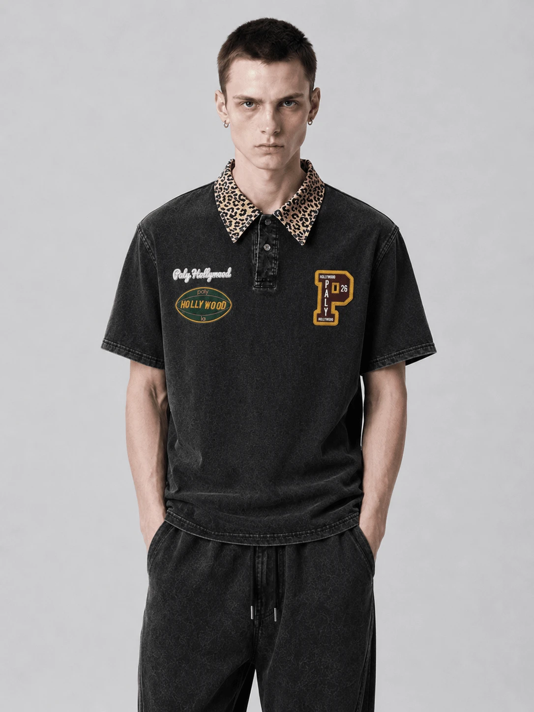 男士新款復古豹紋短袖休閒復古 Polo 衫 - 彩色 - 查看 1