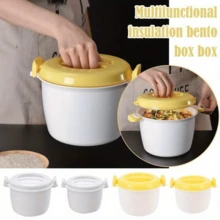 Arrocera de microondas portátil, uso dual caliente & frío, diseño sellado a prueba de fugas, diseño de compartimentos sin mezcla, gran capacidad para comidas satisfactorias, adecuada para arroz, verduras, pescado, sopa, fideos y talla grande - Multicolor - Ver 4