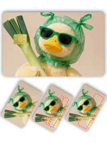 1pc Cute Duck Official Credit Card Sticker Privacy Protection Card Skin, Green Onion Duck Adorable Pet Holiday Birthday Gift PVC Material Anti-Fingerprint Anti-Scratch Wear-Resistant Card Sleeve Skin, Suitable For Men, Women, Couples, Small Chip Card, Bank Card Decoration Sticker, Credit Card, Transportation Card, Student Campus Card Personalized DIY - Type a - View 4