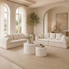 2-Piece Cloud Modular Sectional Sofa & Set Of 2 Round Nesting Coffee Tables, White/Creamy White Living Room Set, No Assembly Required - 白色 - 查看 2