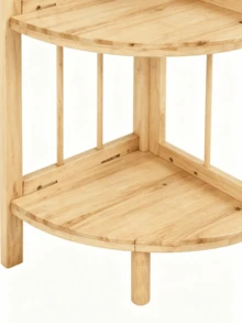 1pc Floor-Standing Curved Corner Solid Wood Shelf, Storage Rack For The Dry Area Of Bathrooms, Multi-Functional Corner Shelf For Small Apartments. - Maple - View 9