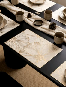 1-6 piezas Manteles individuales rectangulares minimalistas de PVC, lavables, fáciles de limpiar, antideslizantes, para mesa de comedor, Ensueño dulce, Manteles elegantes, Decoración de mesa, Alfombra de cocina y comedor, Decoración de boda y festividades - Multicolor - Ver 6
