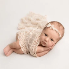 Newborn Photography Props Lace Pattern Fabric, Vintage Floral Embroidered Lace Swaddle For Baby Boys And Girls, Baby Photo Blanket, Bohemian Style Background Cloth, Photography Studio Props, Baby Shower Gift - Multicolor - View 4