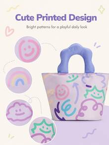 Cute Colorful Trapezoid Design, Abstract Geometric Print, Soft Thick Handle, Large Capacity Interior, Portable Food Storage Insulated Lunch Bag, Suitable For Work, School, Office, Picnic, Travel, Back To School, Spring/Summer Outings - Multicolor - View 5