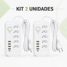 Régua de Tomadas com 5 Entradas 4 USB + 1 USB-C Cabo 1,9m Bivolt com Interruptor Branca - Entrada do Brasil (220V) - Visão 9