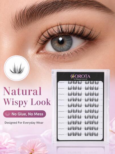 GOROTA 60 12mm C捲度自黏式假睫毛束，附柔軟束帶，自然細毛，適合初學者，輕量貼片DIY假睫毛，日常配戴、工作與旅行適用