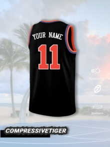 Custom Casual New York Style Basketball Jersey, Black Base With Orange-Red Contrast Color, Customizable Content On Both Front And Back, Freely Change Player Name And Jersey Number, Customizable Team Logo, Soft Fabric, Suitable For Basketball Games, Team Training And Daily Streetwear, 2026 Basketball Competition - Black - View 3