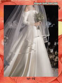 1 Buah Kerudung Pengantin Bertepi Satin, Tulle Lembut, Untuk Pemotretan Pernikahan di Gereja, Aksesori Pengantin Romantis, Dekorasi Pesta Halloween dan Natal - Putih - View 2