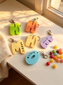 1pc Customized Acrylic Letter Name Keychain, Bag Pendant, Bright Macaron Color Acrylic Personalized Charm, Bag Keychain Accessory, Birthday Gift, Dopamine Decor - Name Hollow Fish Mouth Buckle - View 4