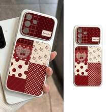 1pc Vintage Red Plaid Polka Dot Cherry Patchwork Phone Case, Electroplated Silver Frame Leather Texture Full Coverage Anti-Drop Protective Cover Compatible With Apple 16/XR/11/12/13/14/16/17 Air/Plus Pro Max/PLUS And Other Models Durable Anti-Fouling Anti-Fingerprint Birthday Gift Perfect Birthday New Year Christmas Gift For Girlfriend Boyfriend Husband Wife Friend Or Yourself Novel /Unisex/Handsome Beautiful High-End Elegant Fashion Business Gift/Best Gift - Silver - View 2